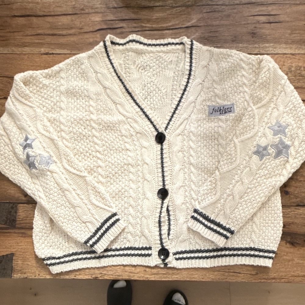 folklore ALBUM Men's Beige Cable-Knit‎ V-Neck Button-Front Cardigan Sweater